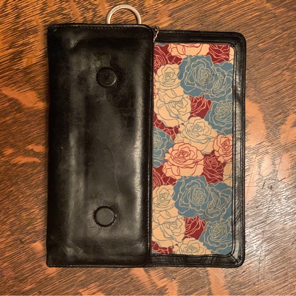 HOBO Black Leather Wallet with Floral Interior